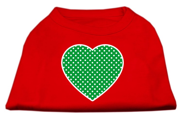 Green Swiss Dot Heart Screen Print Shirt Red XS